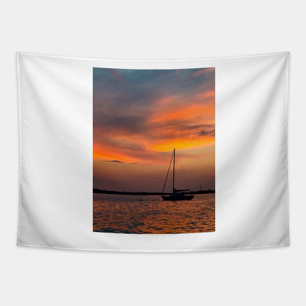 Orange Sunset Over the Toms River. Tapestry by fparisi753