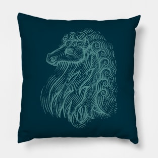 Side Profile of a Horse Head with Curly Hair Hand Drawn Illustration Pillow