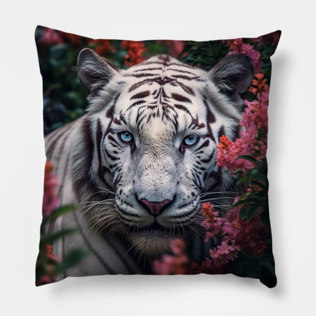 Floral White Tiger Pillow by Shibuz4.art