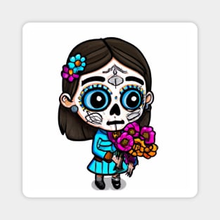 sugar skull flower girl Magnet