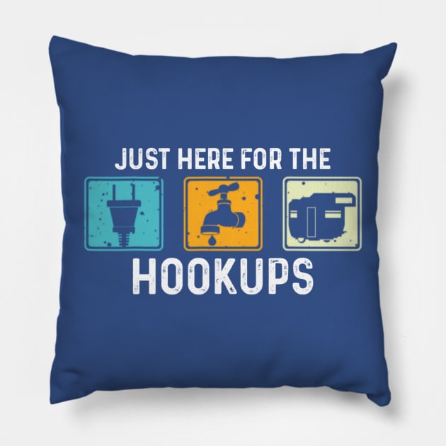 Just Here For The Hookups Funny Camp RV Camper Camping Pillow by Emily Ava 1