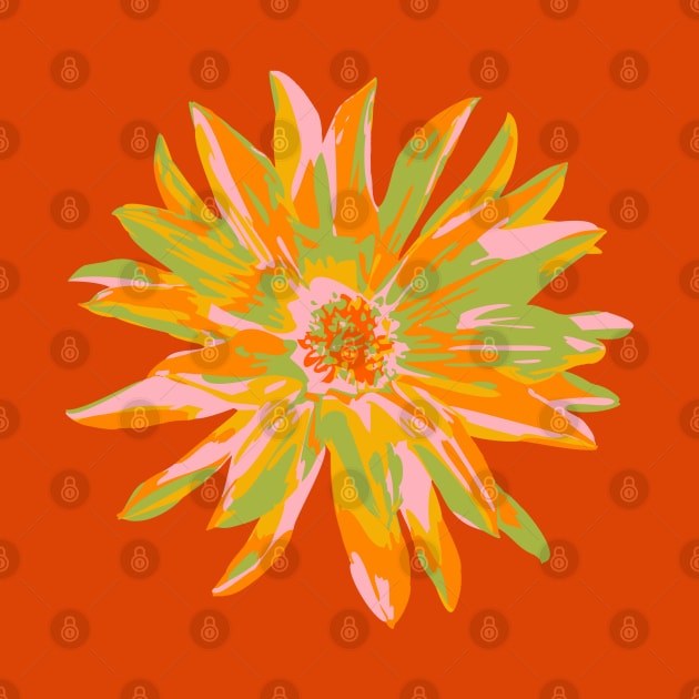 DAHLIA BURSTS Abstract Blooming Floral Summer Bright Flowers - Orange Yellow Blush Lime Green on Orange - UnBlink Studio by Jackie Tahara by UnBlink Studio by Jackie Tahara