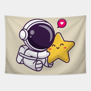 Cute Astronaut Hug Cute Star Cartoon Tapestry