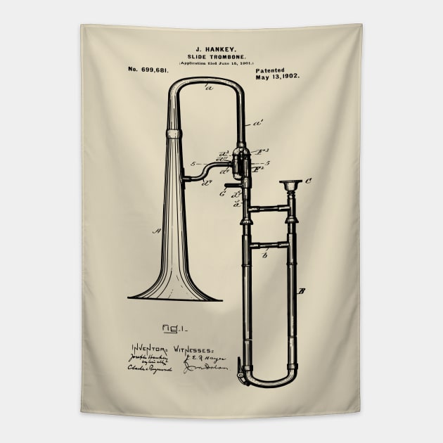 Slide Trombone Patent 1902 Musician Gift Tapestry by MadebyDesign