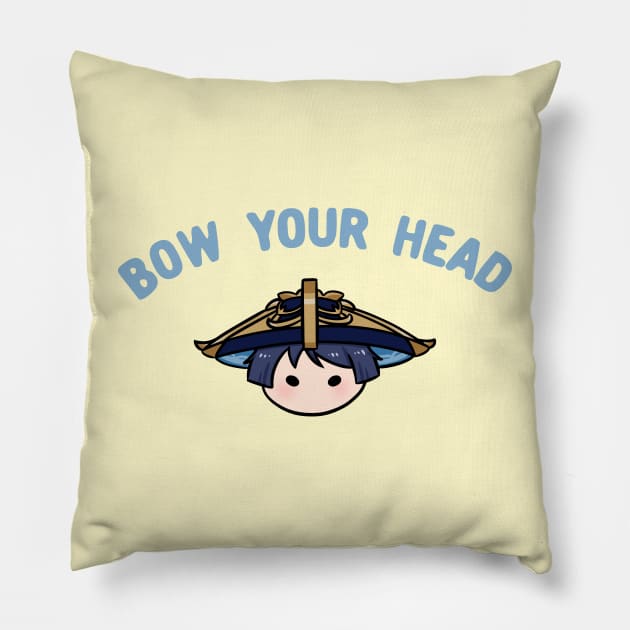 Genshin Impact Scaramouche wanderer bow your head chibi | Morcaworks Pillow by Oricca