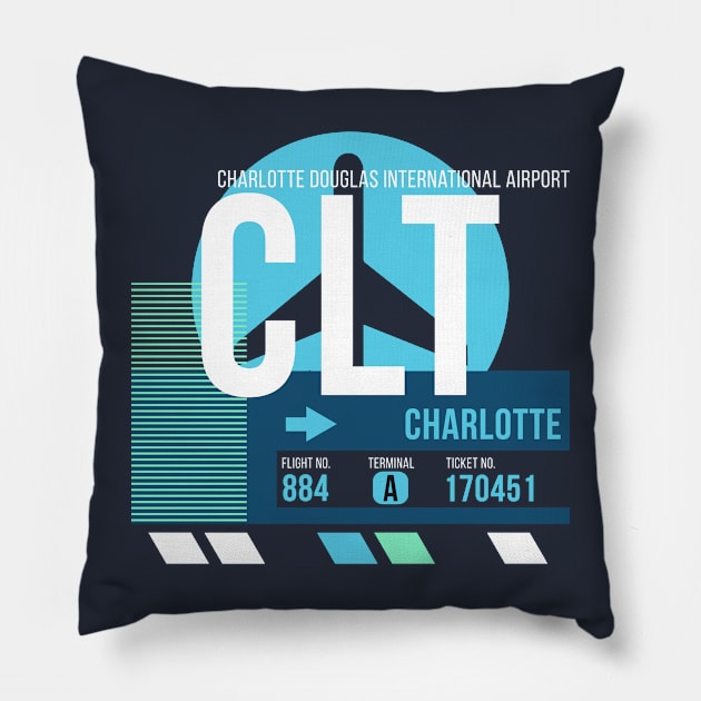 Charlotte (CLT) Airport // Sunset Baggage Tag Pillow by Now Boarding