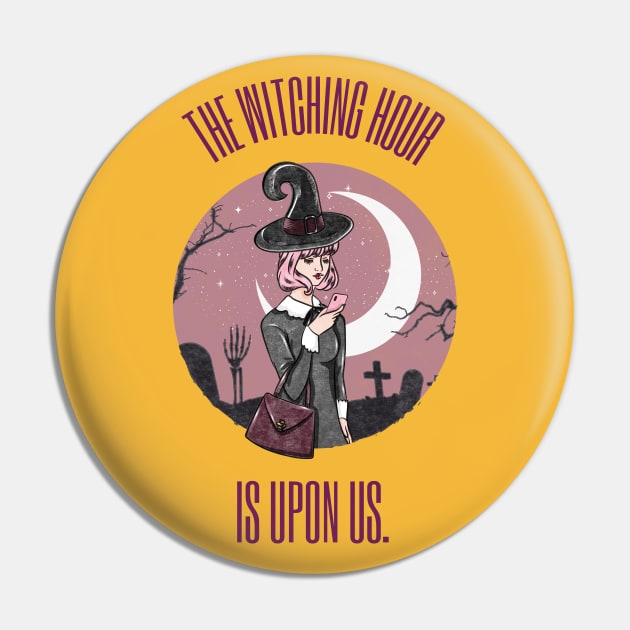 Modern Witch in Graveyard Halloween Pin by Alaskan Skald