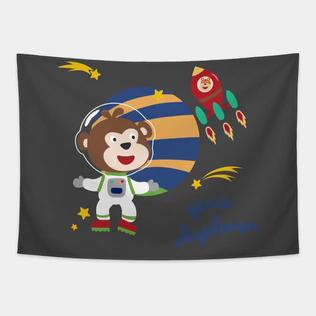 Space monkey or astronaut in a space suit with cartoon style Tapestry by KIDS APPAREL
