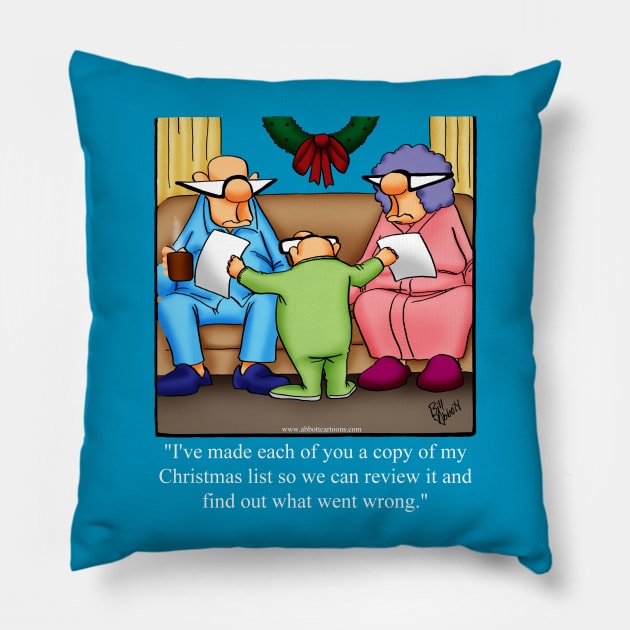 Funny Children's Christmas List Cartoon Pillow by abbottcartoons