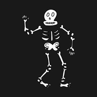 Waving Skeleton Skull and Bones Doodle on a black backdrop, made by EndlessEmporium T-Shirt