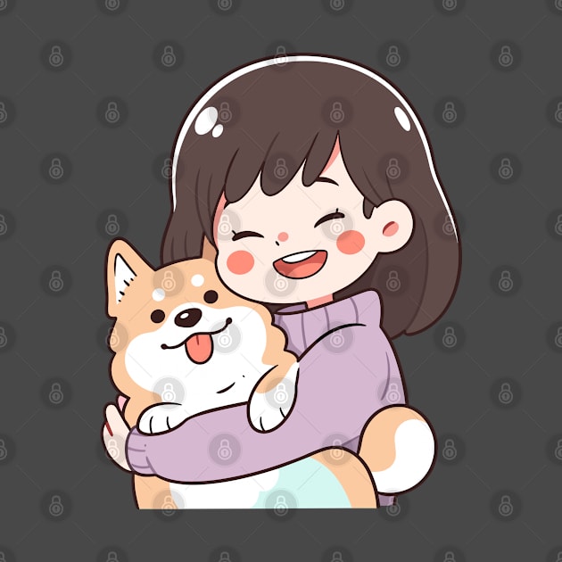 Just a Girl with her corgi dog illustration I by Sara-Design2