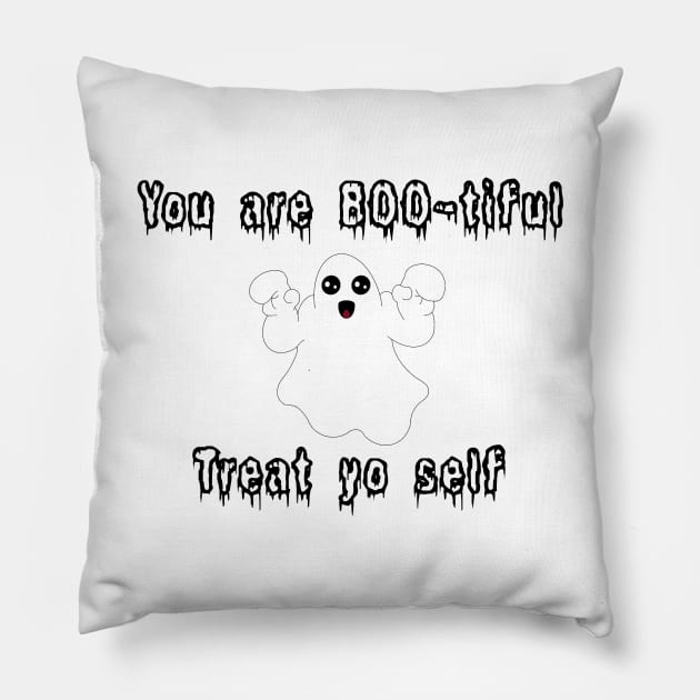 Halloween Ghost You Are BOO-tiful, treat yo’ self! Black Colour Pillow by CrossingMolly
