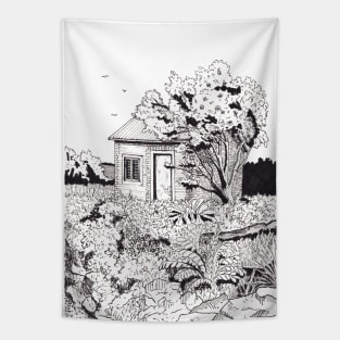 Tiny Farmhouse Di Linh Vietnam Pen and Ink Illustration Tapestry