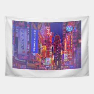 Seoul City Streets Neon Lights Tapestry