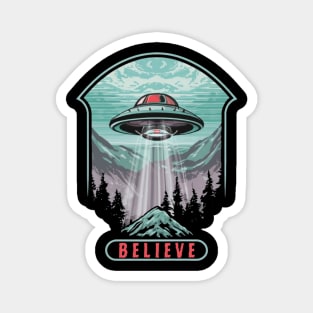 Believe UFO UAP Disclosure Flying Saucer Alien Ufology ET Believer Magnet