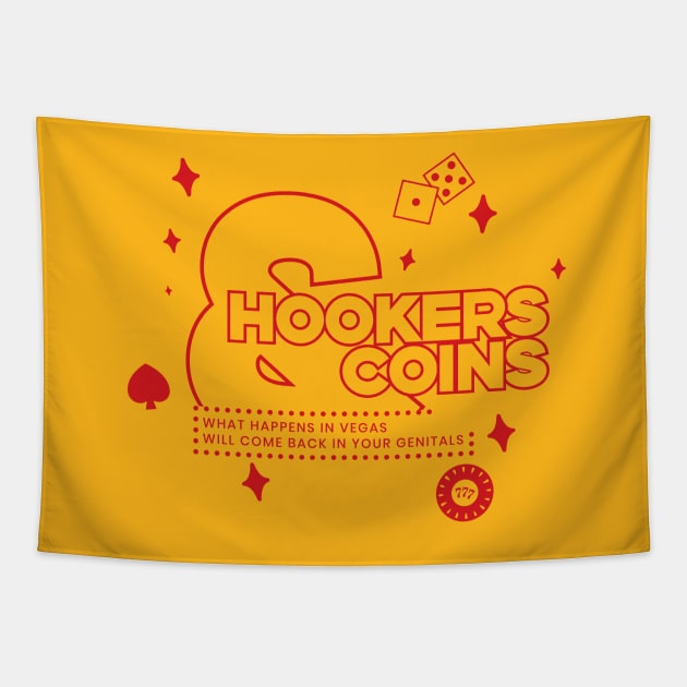 Hookers and Coins 2 - red Tapestry by this.space