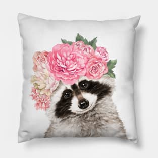 Baby Raccoon with Flower Crown Pillow