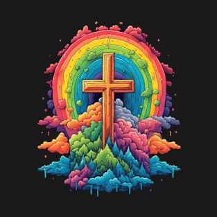 Heaven is a Rainbow - Rainbow Cross and Clouds - LGBT Ally LGBTQIA Pride LGBTQ Love is Love Christian T-Shirt