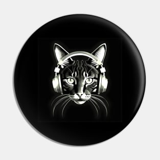 Cat with headphones Pin