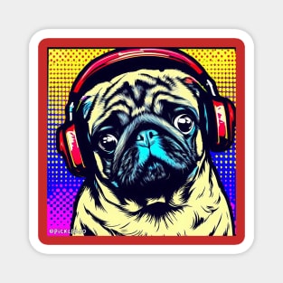 Pug in headphones Pop Art Magnet