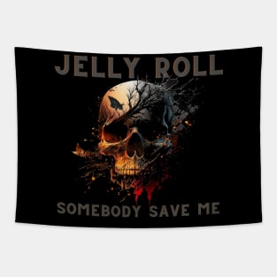 Jelly Roll "Somebody Save Me'" Skull Shirt Gray and Orange Letters Tapestry