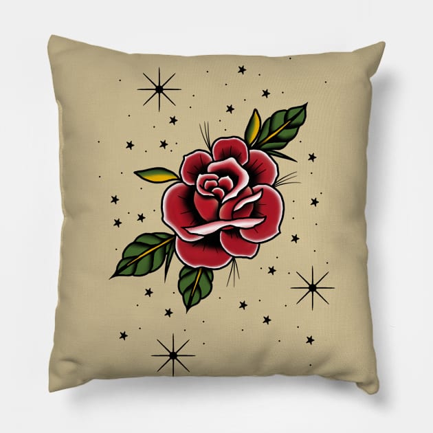 American Traditional Rose Tattoo Design Pillow by Kraken Jack