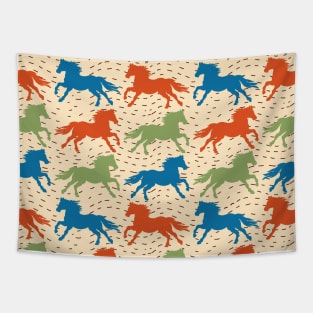 Colorful Horses Running Free Tapestry