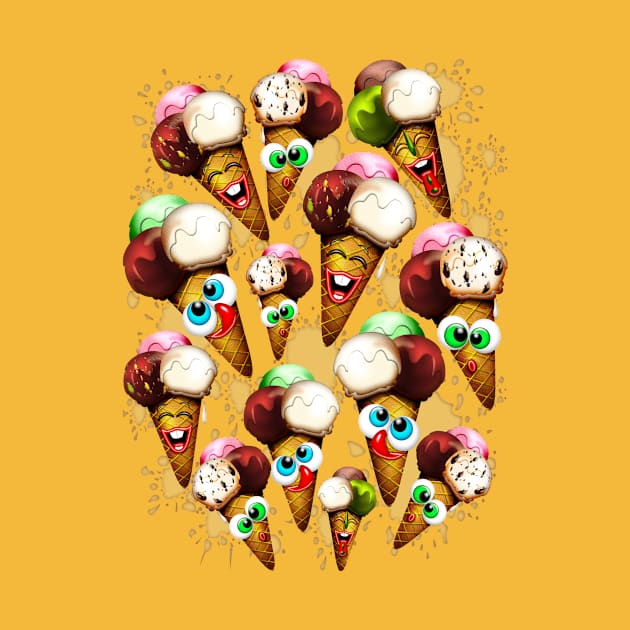 Ice Cream Cones Cartoon Summer Pattern by BluedarkArt