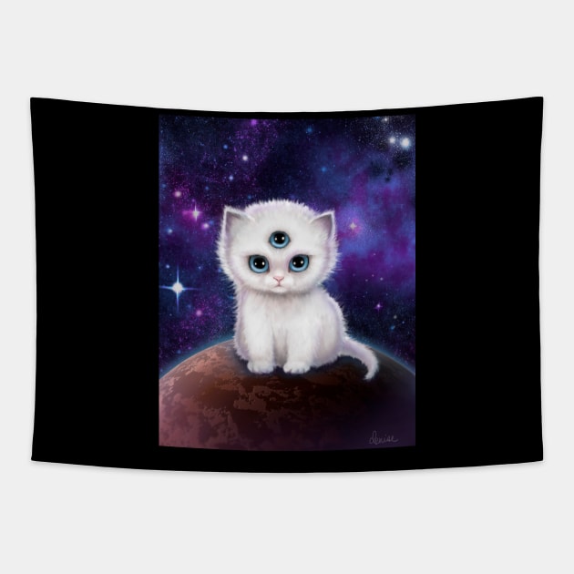 Three Eyed Space Cat Tapestry by ArtsyDenise