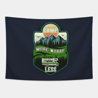 Camp more worry less, RV Camping Club vintage funny , retro landscape RV camping Tapestry