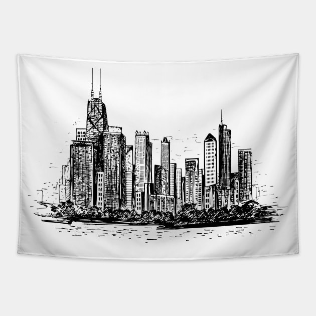 Chicago Skyline Tapestry by TeesAndTheCities