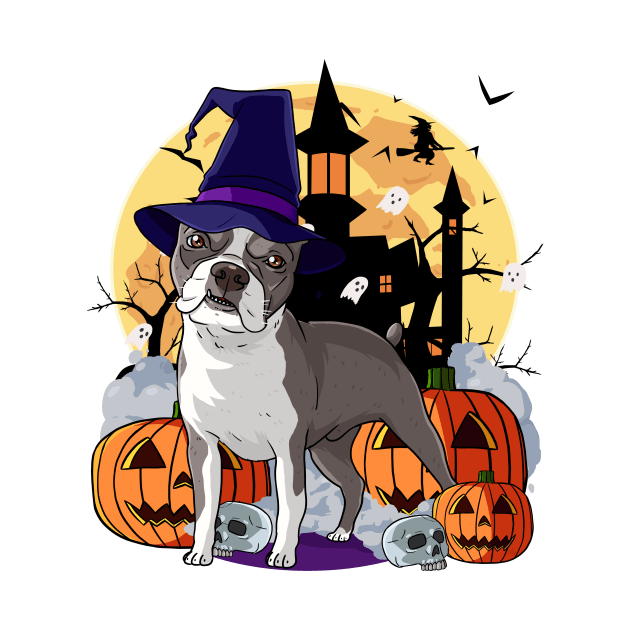 Boston Terrier Scary Halloween Witch Pumpkin by Noseking