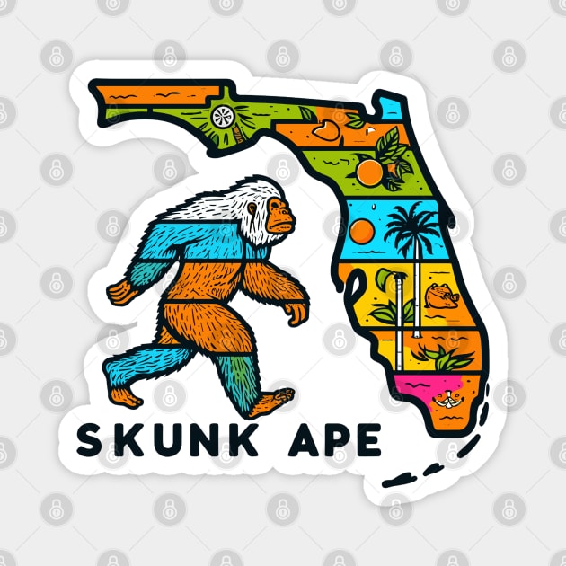 Florida Skunk Swamp Ape - Map of Florida with Bigfoot Sasquatch Image Magnet by cloudhiker