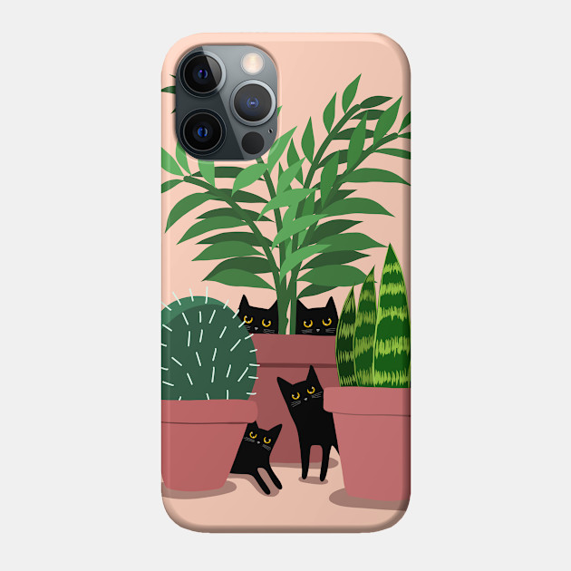 Black Cats and Potted Plants - Black Cat - Phone Case