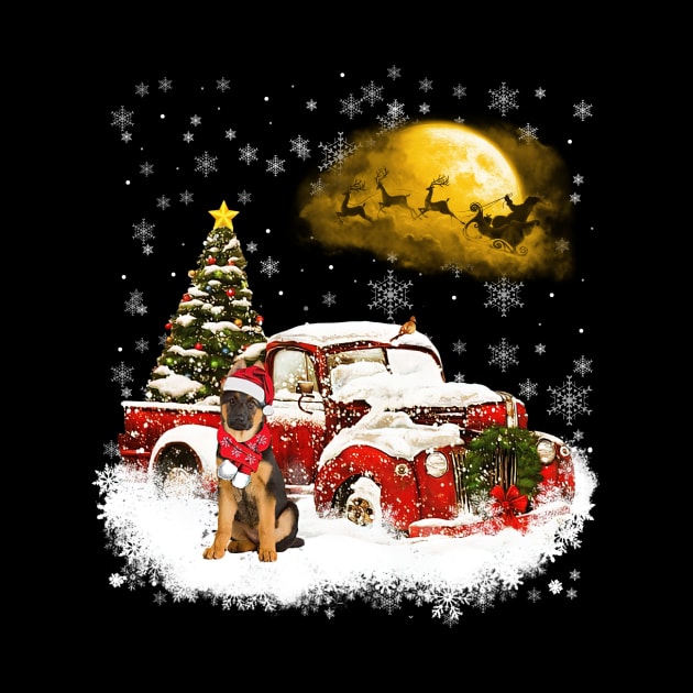 Red Truck Xmas Tree German Shepherd Christmas by Benko Clarence