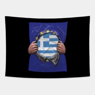Greece Flag European Union Flag Ripped Open - Gift for Greek From Greece Tapestry
