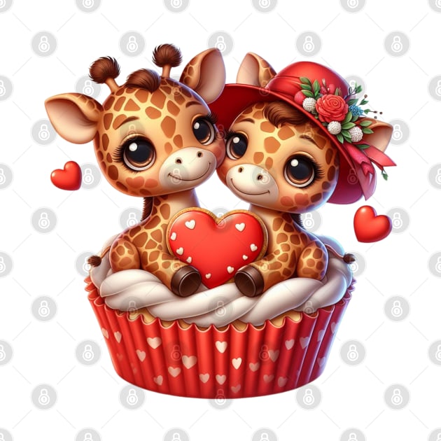 Valentine Giraffe Couple In A Cupcake by Chromatic Fusion Studio