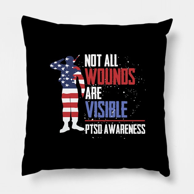 PTSD Awareness Not all wounds are visible Teal Ribbon Pillow by Caskara