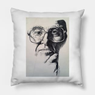 Man with Glasses Thinking Ink Drawing Pillow