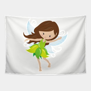 Cute Fairy, Brown Hair, Magic Fairy, Forest Fairy Tapestry