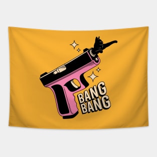 Bang Bang Black Cat in yellow Tapestry