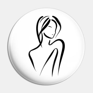 Stick figure woman in black ink Pin