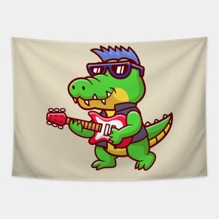 Cute Crocodile Playing Electric Guitar Cartoon Tapestry