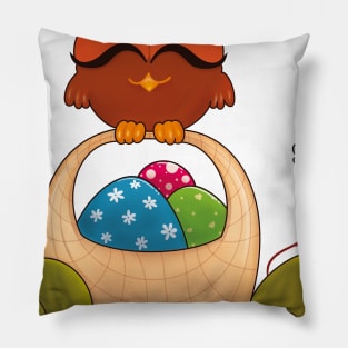 Happy Easter cute bird on Easter eggs basket Pillow