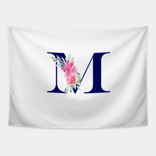 Watercolor Floral Letter M in Navy Tapestry