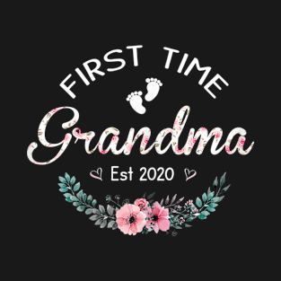 Womens Promoted to Grandma Est 2020 First Time Grandma Floral T-Shirt