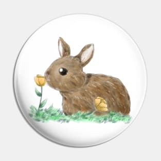 Rabbit and Yellow Flowers Pin