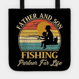 Father And Son Fishing Partner For Life Father's Day Gift Papa Dad Fisherman Vintage Tote