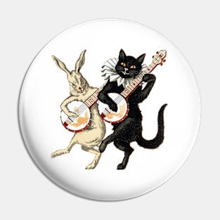 Funny Vintage Cat Rabbit Dancing and Playing Banjo Pin