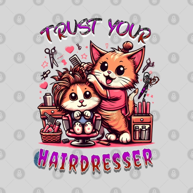 The funny hairdresser cat by BrisaArtPrints